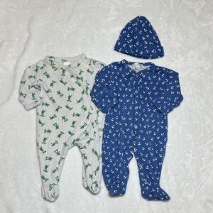 EUC Kissy kissy nautical & Nordstroms toy solider newborn footies NB/0-3